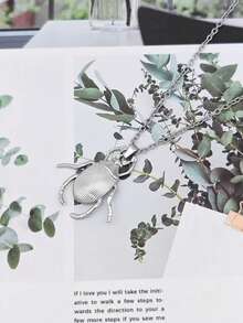 1pc Stainless Steel Insect Series Beetle Pendant Necklace, Innovative Natural Style Jewelry - Silver - View 6