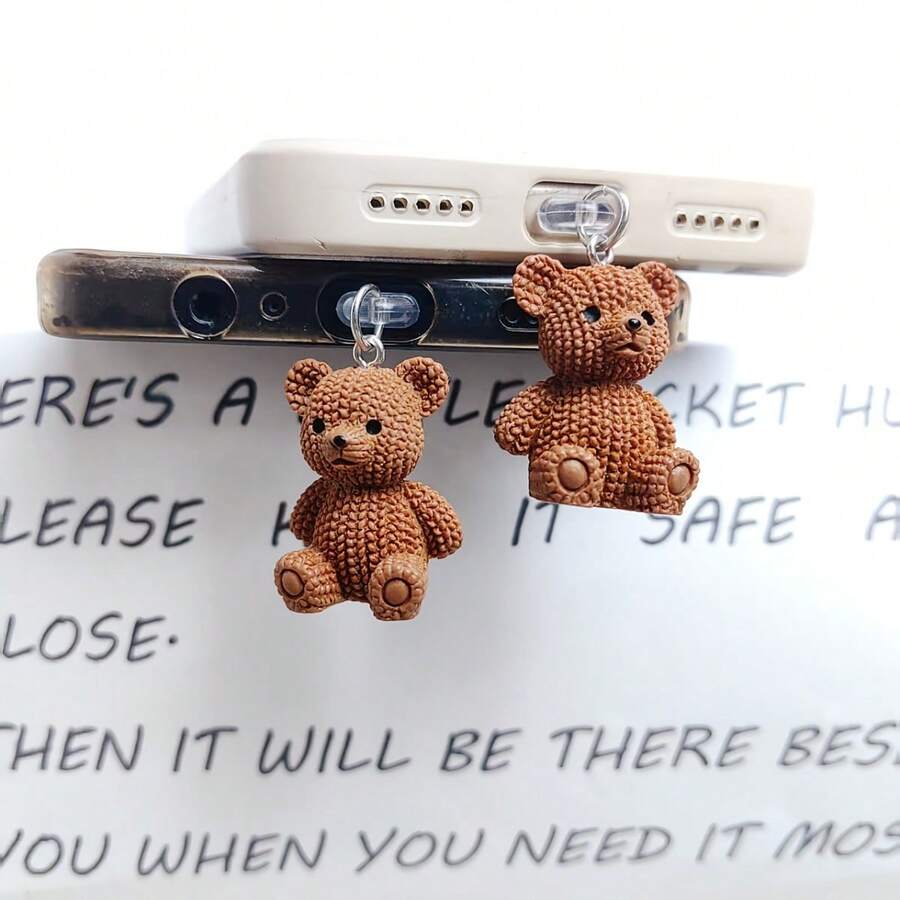 Charm anti-poussière mignon en forme d'ours pour téléphone - universel pour ports & Type-C, décoration anti-poussière adorable, cadeau parfait pour les amateurs d'ours - Multicolore - Voir 1