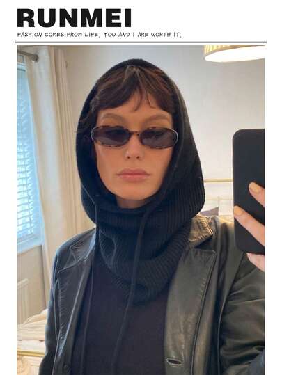 1 件冬季保暖针织围巾护耳，拉法帽，条纹工艺无檐小帽，可打包设计和交叉颈部保暖帽 - 包括随机装饰连帽围巾配件，打造时尚外观冬季配饰冬季服装