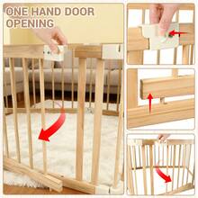 Baby Playpen Wooden Playpen For Babies And Toddlers Foldable Fence With Playhouse Tent Montessori Activity Panel Storage Basket Gate Portable Easy To Assemble Baby Play Pen Natural Wood Playyard - 彩色 - 查看 8