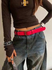 1条女士红色PU西部风格皮带 - 紅色 - 查看 2