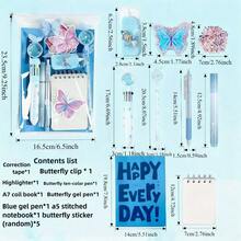 9pcs Butterfly Theme Party Stationery Gift Set - Pink, Purple And Blue Butterfly Stickers, Plush Pencils, Notebooks, Ruler And Erasers Party Favors, Classroom Rewards, Stationery (Multi-Color Options) - Multicolor - View 12