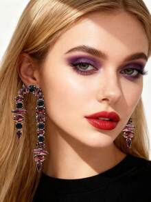 sehuoran 1 Pair Handmade Copper Alloy Welded Willow-Shaped Rhinestone Glitter Tassel Symmetrical Design Earrings, Suitable For Daily Wear And Party Accessories, Luxury Jewelry Imitation - Style 1 - View 2