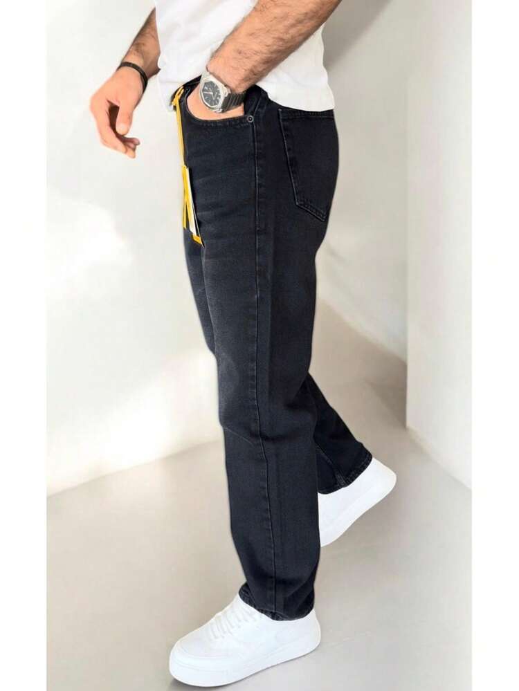 Men's Casual Versatile Solid Color Denim Jeans - Black - View 3