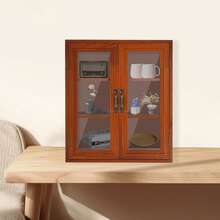 ZHFEISY Rustic Vintage Mini Counter Top Cabinet, Tabletop Display Case With Organic Glass Door, Wall Storage Cabinet, Pantry And Countertop Organization - 棕色 - 查看 5