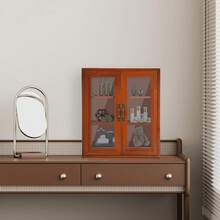 ZHFEISY Rustic Vintage Mini Counter Top Cabinet, Tabletop Display Case With Organic Glass Door, Wall Storage Cabinet, Pantry And Countertop Organization - 棕色 - 查看 4