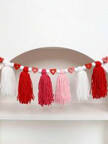 1pc Boho Style Valentine'S Day Heart Garland - Red, Pink, White Fabric Tassel Banner, Romantic Wall Hanging Decor, Multipurpose No-Electricity Festive Ornament For Home Atmosphere, Ideal Gift For Valentine'S Day