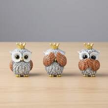 3 Pcs Creative Mini Owl Ornament Adorable Animal Resin Statues for Home Party Room Tabletop Decor - Amarillo - Ver 5
