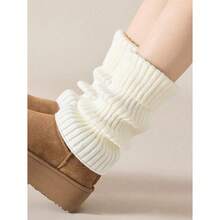 40CM Women's Warm Leg Socks, White Knitted Warm Leg Socks, Suitable For Autumn And Winter Wear, Versatile And Stylish - trắng - Xem 5