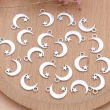 20PCS/10pcs/5pcs Silver Plated Moon And Star Charms For Jewelry Making DIY Necklace Bracelet Earrings Accessories Cheap Craft Supplies For Eid, Ramadan,Anti-Rust 304 Metal Pendant, For Jewelry Making, DIY Handcraft Supplies, Necklace And Bracelet Accessories