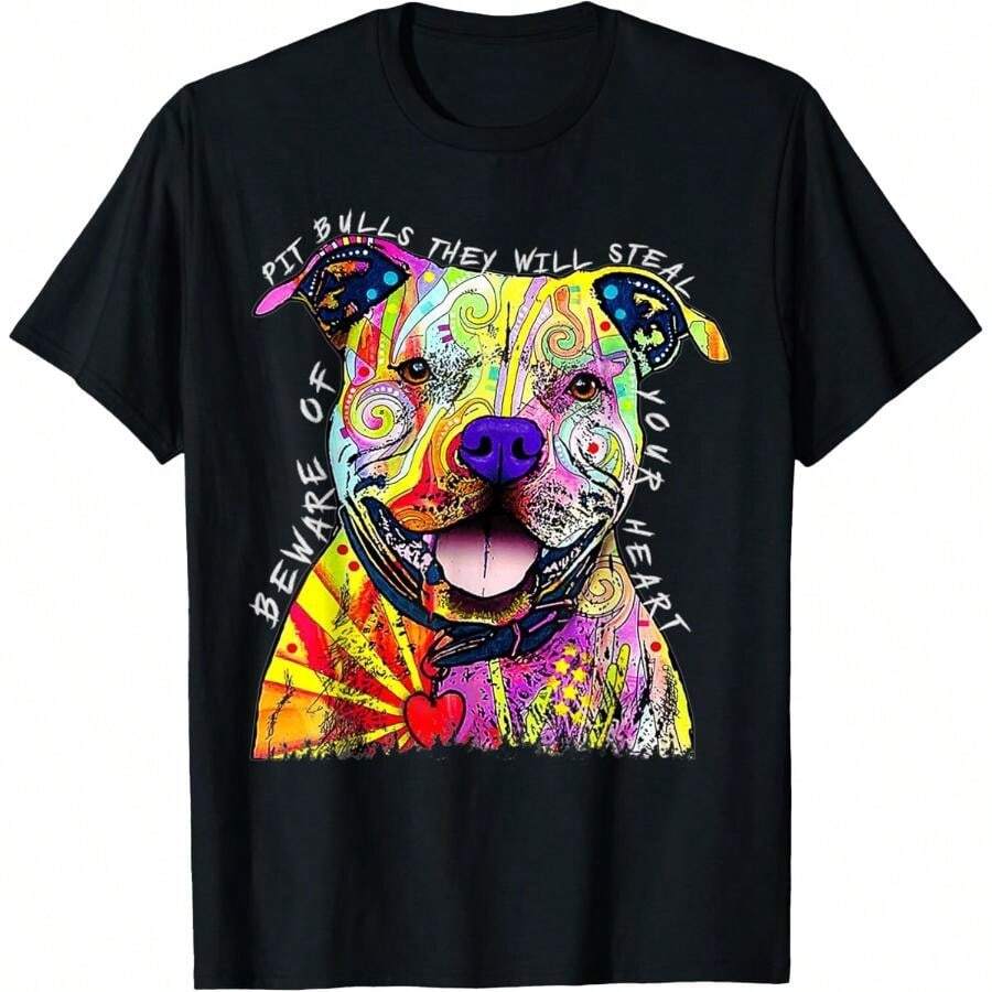 Funny Beware Of Pit Bulls_ Dean Russo Pitbull Original Gift Unisex T-Shirt - 黑色 - 查看 1