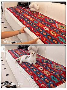 1件装绗缝绒面沙发套，纯色北欧风沙发垫，加厚3D立体蓬松沙发套，冬季保暖防滑防刮沙发保护套，适用于客厅、卧室、书房，适合带扶手和靠背的1/2/3/4座沙发 - 紅色 - 查看 4