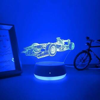 1pc 3D Racing Car Night Light, 3D Optical Illusion Lamp With Touch Control, Suitable For Bedroom Bedside, Living Room Atmosphere Lighting, Birthday & Holiday Gift For Women & Men