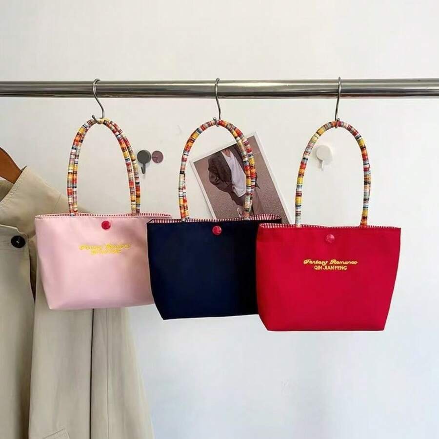 时尚小巧可爱包包 女士单肩包 手提包 刺绣帆布托特包 便携实用通勤女迷你手机包