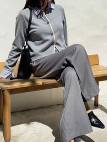 DAZY Women's Contrast Stripe Patchwork 2 In 1 Casual Cardigan - Grey - View 6
