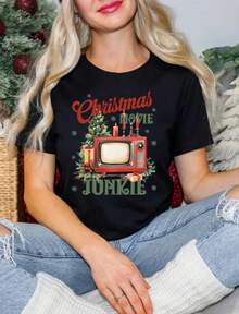 Christmas Holiday Shirt_ Retro Xmas Movie T Shirt For Men And Women - 黑色 - 查看 1