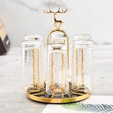 Soporte giratorio para secar vasos, con capacidad para 6 vasos, organizador antideslizante de acero para secar tazas, soporte para vasos de cristal con ganchos protectores de silicona, árbol secador de vasos para cocina, encimera. - Dorado - Ver 8