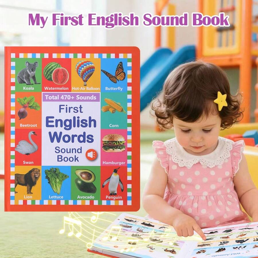 English Learning Talking Book For Kids 300+ Words Interactive Audio Sound Books For Toddlers Interactive Talking Musical Books For Kids Baby Toddler Sound Book Early Learning Educational Musical Toy For Kids 2 3 4 5 6 Years Old - Red - View 1