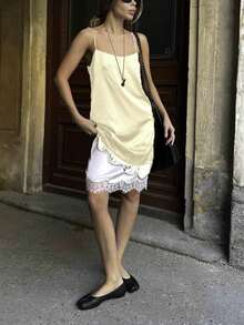 Women Lace Trim Top Sleeveless Backless Tank Tops - Champagne - View 2