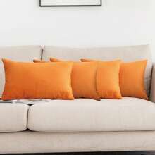 1个/2个装 万圣节主题装饰抱枕套，天鹅绒材质，适用于沙发、卧室、客厅、户外，尺寸：12x20英寸（30x50厘米）/18x18英寸（45x45厘米），橙色 - 橘色 - 查看 14