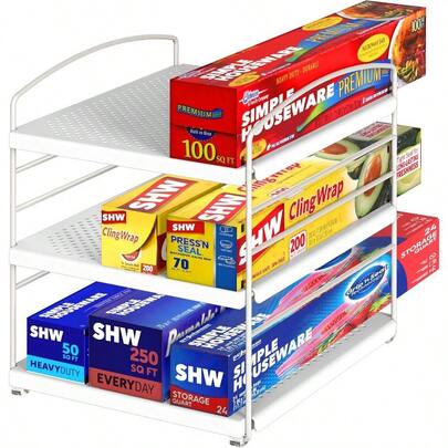 Simple Houseware Adjustable Kitchen Wrap Organiser Shelf White
