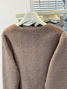 YUXIN Women's Autumn/Winter Faux Sherpa Fleece Jacket, Minimalist Round Neck Single-Breasted Design, Decorated With Dual Pockets, Multiple Colors Available, Suitable For Casual Daily And Commute Wear, Faux Fur Outerwear - Camel - View 7