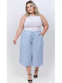 Duna Women's Plus Size Pantacourt Pants - Elegant Premium Casual Fashion - 藍色 - 查看 1