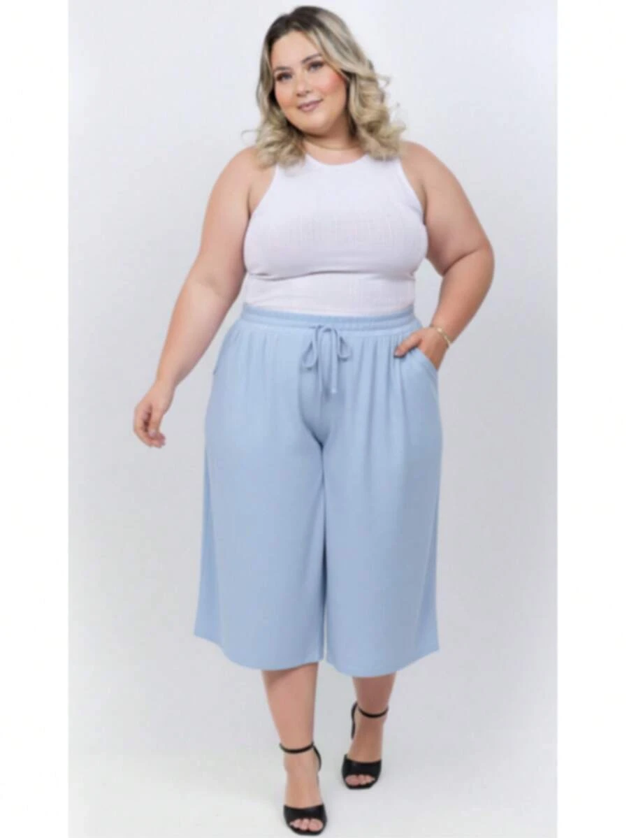 Duna Women's Plus Size Pantacourt Pants - Elegant Premium Casual Fashion - 藍色 - 查看 1