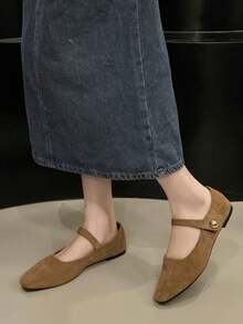 Giày bệt Mary Jane kiểu retro mới cho nữ, giày bệt quai mảnh tối giản, mềm mại, thanh lịch cho mùa xuân/hè. - Màu Khaki - Xem 7