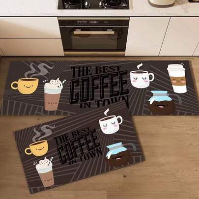  Tapetes de cozinha, conjunto de 2peças, tamanhos 38x58 cm e 38x118 cm respectivamente-Padrão de café com cobertura de neve-IDee Home