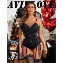Lingerie For Women Sexy Corset Garter Lingerie Set One Piece Teddy Bodysuit Boudoir Outfit,31371362 - 黑色 - 查看 2