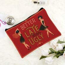 "Better Late Than Ugly" Designer Makeup Bag, Lightweight Foldable Zipper Toiletry Bag, Travel Organizer Pouch For Toiletries, Cosmetics, Stationery, Ideal Valentine's Day, Christmas, Halloween Gift For Girlfriends, Wives, Best Friends Toiletries Bag Travel Toiletry Bag Wash Bag Shower Bag Large Capacity For Women Packing Cubes Travel Essential Vacation Essentials - Multicolor - View 5