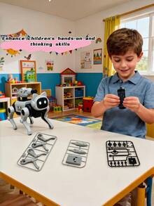 遥控机器狗互动玩具，儿童电子宠物礼物，STEM互动宠物，智能逼真机器狗玩具，生日和圣诞礼物 - 淺灰色 - 查看 4