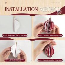 12 decoraciones de Navidad rojas y blancas adornos de panal de papel de caramelo 3D para árbol adornos decorativos para colgar bolas de manualidades linternas de panal para árbol de Navidad Año - rojoblanco - Ver 6