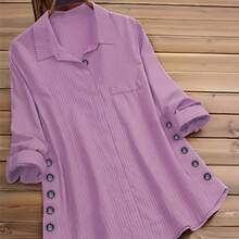 Long Sleeve Collared Shirt For Women Regular Fit Polyester Button Detail Blouse With Side Pockets - Baby Pink - View 6