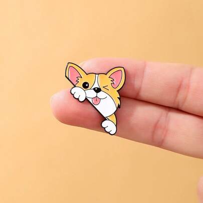 1PC Cute Corgi Enamel Pin - Featuring A Winking Corgi With Tongue Out, Peeking Design, Lapel Brooch For Dog Lovers, Daily Wear Or Gifting, Adorable Pet - Themed Fashion Accessory