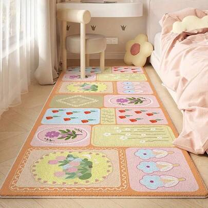 1pc Minimalist Geometric Floral Pattern Decorative Carpet, Bedroom Decor, Small Rug, Carpet, Home Decor, Living Room Rug, Washable Rug
