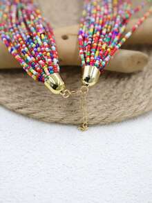 1件波西米亚风多层黑色串珠金色管状打结长项链 - 彩色 - 查看 5