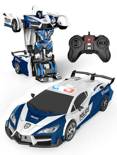 1pc Remote Control Transforming Robot Car Toy, 2.4GHz 1:18 Scale Transformable Car Robot Toy With Flashing Lights, 360° Rotating Robot Toy, Suitable For Boys & Girls Aged 3-12 As Christmas, Halloween, Easter, New Year, Birthday Gift