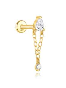 1件925纯银长方形耳钉，扁平耳软骨穿刺饰品，适合日常佩戴、婚礼、派对、订婚、周年纪念、情人节及其他场合。 - 金色 - 查看 6