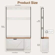 RsnuLpocy 3-In-1 Porch Rack With Multifunctional Hooks, Soft Cushioned Shoe Bench With Flip-Top Drawer Shoe Cabinet, Boot Compartment Shoe Cabinet, Adjustable Shelves, Bottom Storage, Suitable For Entryway/Porch/Hallway, 31.5"*15.7"*66.9", 185 Lbs - Đế màu trắng với màu vân gỗ - Xem 7
