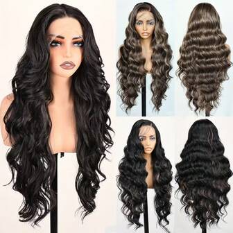 Perruque synthétique à ondulations longues pour femmes - Look naturel avec base en dentelle 13x6, densité élevée de 180% de volume, fibre résistante à la chaleur pour le quotidien, les fêtes, les costumes - Convient à tous les tons de beige clair et ethnicités