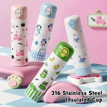 1pc 500ml Stainless Steel Insulated, Spring-Loaded, Dual-Drink Mug Features A Cute Cartoon Print, Making It Fun, Exquisite, And Suitable For Everyday Drinking Needs. It's Suitable For Various Scenarios Including Office, Home, Travel, And Outdoor Activities, And Is Perfect For Personal Use, As A Gift, Birthday Present, Or Holiday Present. It Keeps Drinks Hot Or Cold.