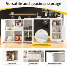 Mmm 360° Rotating Coffee Table (Main Body 210 X 30 X 0.9), Modern And Simple White Design, With Open Storage And Dearmol Countertop, Multifunctional Storage Island