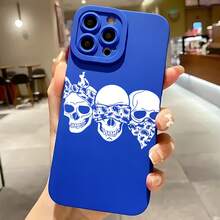 2026 nueva funda de teléfono mate, funda de teléfono con patrón de calavera, diseño de bandana y corona para iPhone 17 14 Pro Max 13 12 11 Xs Xr  Galaxy S23 S22 S21 S20 S10 Plus, protector de teléfono, funda de pareja, regalo para novio o novia, presente de vacaciones - Azul Klein - Ver 2
