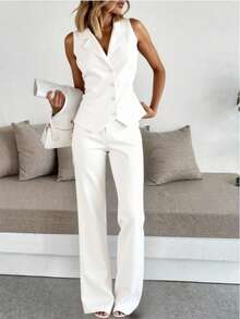 ZALLA Tailored Suit: Vest With Lapel, Blazer, And Elegant Flared Trousers. - 白色 - 查看 5