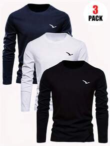 3件套男童休闲印花圆领长袖T恤，秋冬，学生/青少年服装 - Flying Eagle Design，年轻潮流引领者的终极T恤系列 - 黑色 - 查看 4