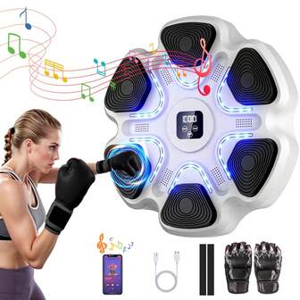 Music Boxing Machine, Interactive Punching Trainer With Boxing Gloves,Wall Mounted Electronic Boxing Target For Adults,9 Modes & 9 Speeds