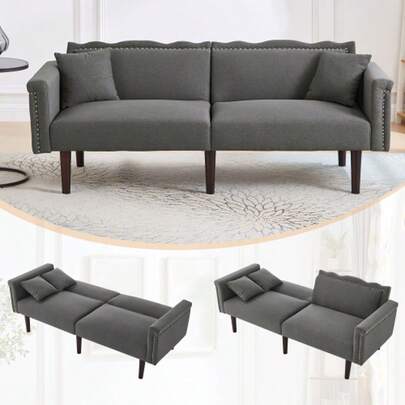 Sofa Bed With Bed Function, Adjustable Angle, Golden Legs, With Cushions And Side Storage Pockets