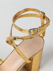 Giày cao gót mũi vuông màu vàng thời trang dự tiệc tối giản, thoải mái, đa năng cho nữ - Vàng - Xem 7